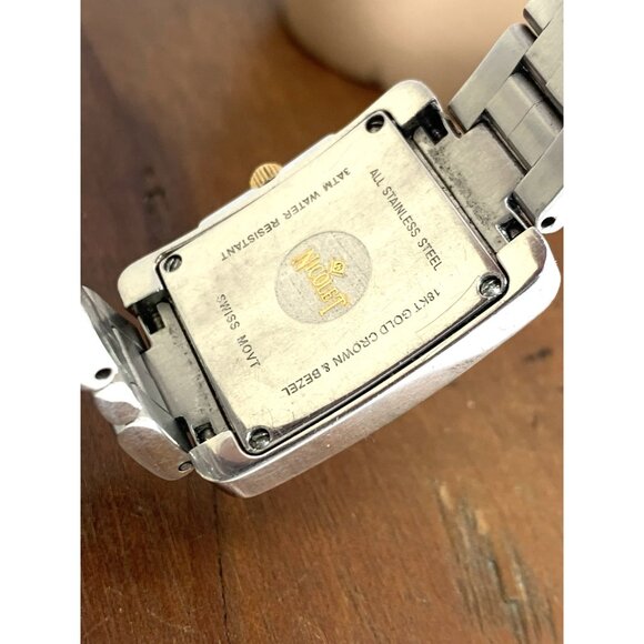 Nicolet Women's Watch Swiss Quartz White Dial Date 18kt Yellow Gold Bezel Tank - Picture 6 of 13